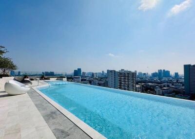 Rooftop infinity pool with a cityscape view