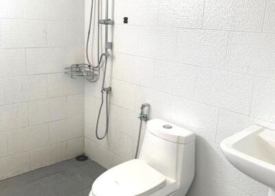Modern bathroom with showerhead and toilet