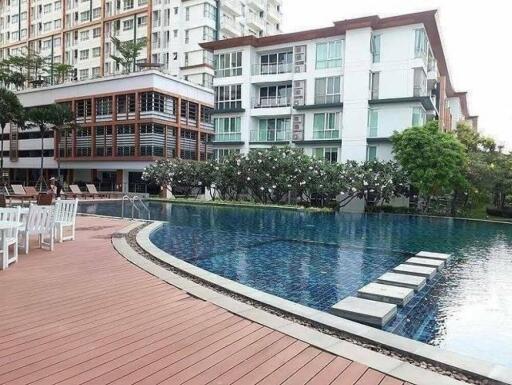 Outdoor pool area of residential building