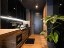 Modern kitchen with wooden accents and indoor plants