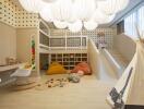 Spacious children's playroom with modern decor and ample toys