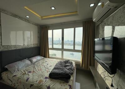 Modern bedroom with city view