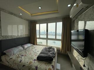 Modern bedroom with city view