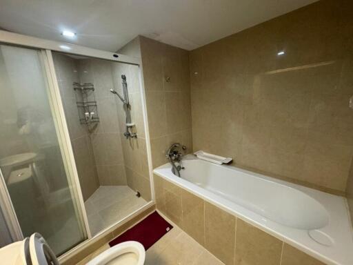 Modern bathroom with bathtub and shower