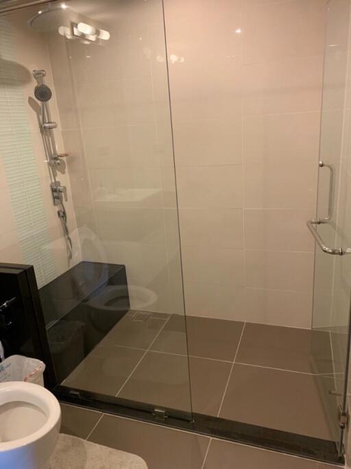 Modern bathroom with glass shower enclosure