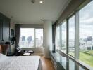 Modern bedroom with city view