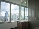 Modern bathroom with city view