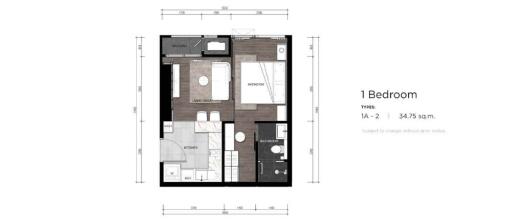 Floor plan of a 1-bedroom apartment