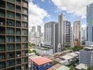 View of cityscape from building balcony