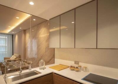 Modern kitchen with adjoining living space