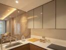 Modern kitchen with adjoining living space