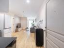 Modern living room with light wood flooring