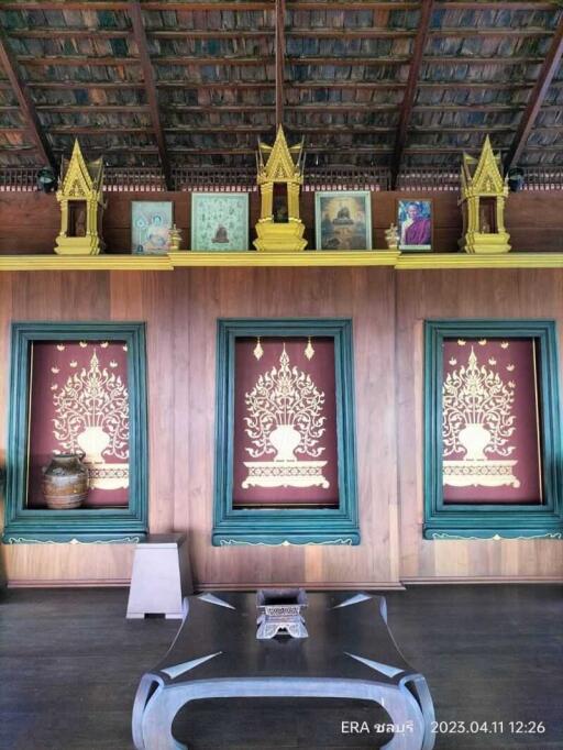 Traditional wooden interior with ornate decorations