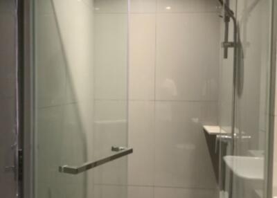 Modern bathroom with glass shower enclosure