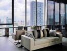 Modern living room with city view