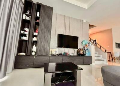 Modern living room with entertainment center