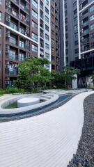 Modern apartment complex courtyard