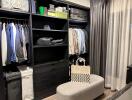 Spacious walk-in closet with organized clothing and accessories storage