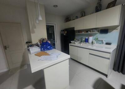 Modern kitchen with white cabinetry and island