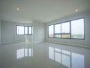 Spacious living room with large windows