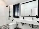 Modern bathroom with geometric patterned floor