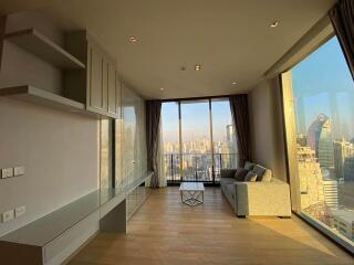 modern living room with large windows and city view