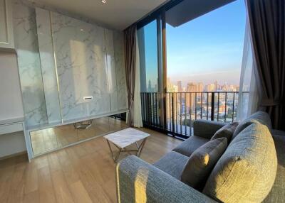 Modern living room with city view