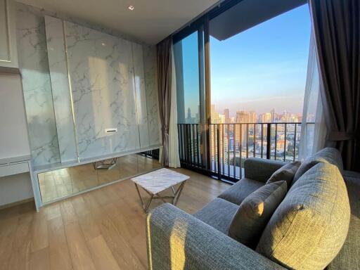 Modern living room with city view