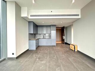 modern open kitchen with grey cabinets