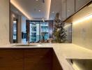 Modern kitchen with a view into the living area