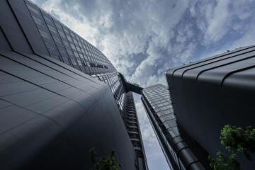 Modern high-rise buildings with an interconnecting bridge