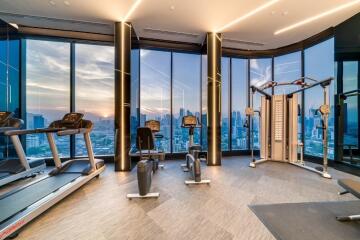 Modern fitness area with city view