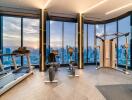 Modern fitness area with city view