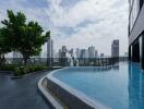 Rooftop infinity pool with city skyline view