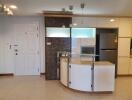 Modern kitchen with tiled backsplash and island