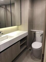 Modern bathroom with vanity sink and toilet