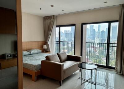 Modern bedroom with city view