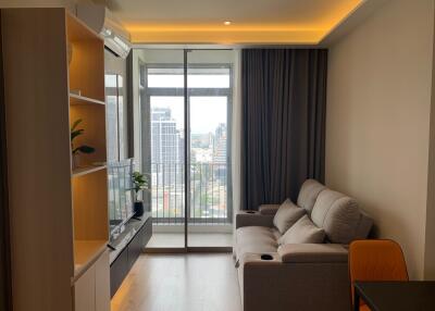 Modern living room with a balcony view