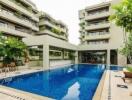 Outdoor pool area in a residential complex