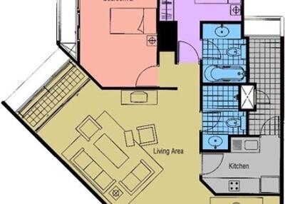 A floor plan showing the layout of a property with living areas, bedrooms, kitchen, and bathrooms.