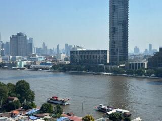 Cityscape view with river and modern buildings