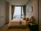 Cozy bedroom with city view