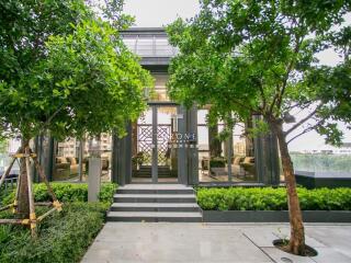 Modern building exterior with greenery