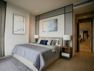 Modern bedroom with stylish decor and king-size bed