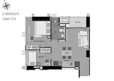 Floor plan of a 2-bedroom apartment layout