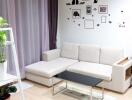 Living room with a white sofa