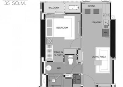 One bedroom apartment floor plan Type SA6, 35 sq.m.