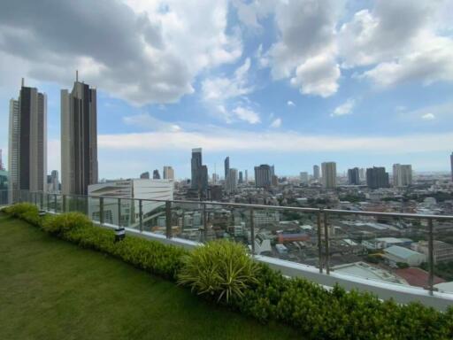 Rooftop garden with city skyline view