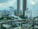 View from the balcony of city skyscrapers