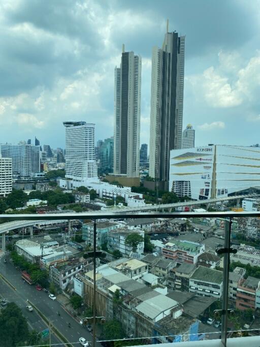 View from the balcony of city skyscrapers